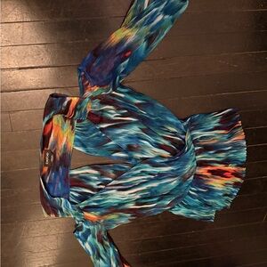 bebe Multicolor Brushstroke Print Top - Blue & Orange